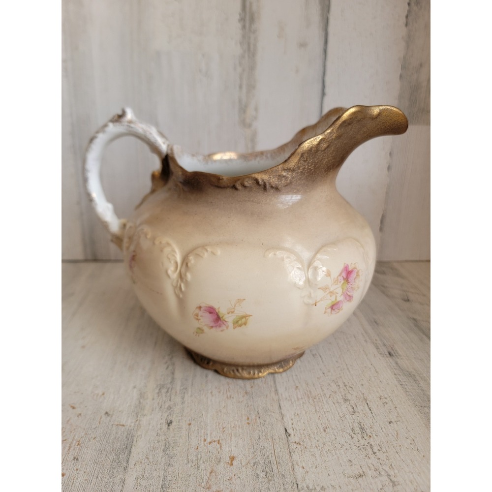 Warwick gold trim pitcher floral jug vintage ceramic flower kitchen home